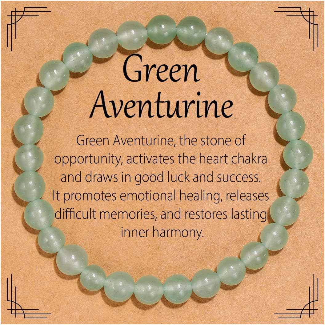 Flvkev 6mm Crystal Healing Bracelet for Women Natural Gemstone Stretch Bracelet Gifts - Green Aventurine
