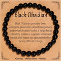 Flvkev 6mm Crystal Healing Bracelet for Women Natural Gemstone Stretch Bracelet Gifts - Black Obsidian