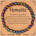 Flvkev 6mm Crystal Healing Bracelet for Women Natural Gemstone Stretch Bracelet Gifts - Hematite