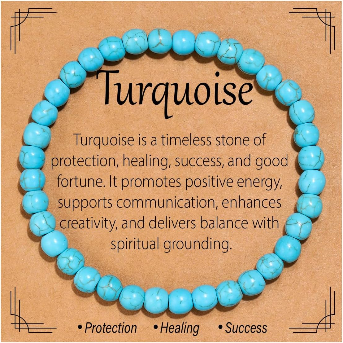 Flvkev 6mm Crystal Healing Bracelet for Women Natural Gemstone Stretch Bracelet Gifts - Turquoise