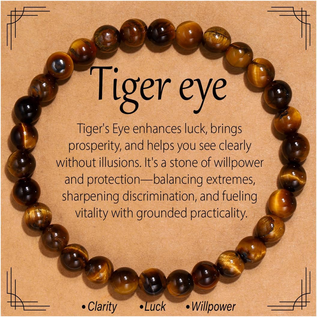 Flvkev 6mm Crystal Healing Bracelet for Women Natural Gemstone Stretch Bracelet Gifts - Tiger eye